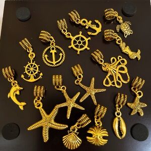 14-pieces set of Vintage Gold Charm Ocean Themed Dangle Charms